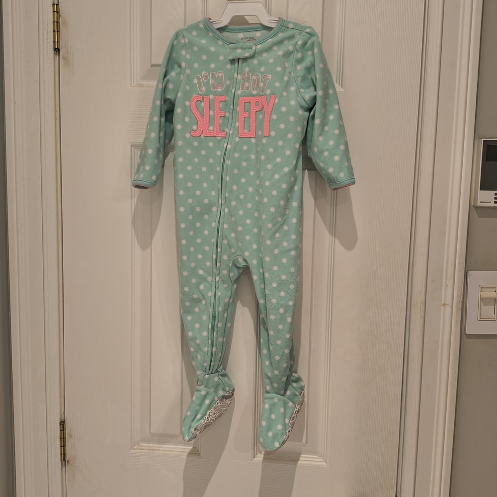 Fleece Kids Mint Green Polka Dot Footie Pajamas 18M Simple Joys